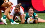 31 August 2025; Amee Leigh Costigan of Ireland celebrates after scoring her side's second try during the Women's Rugby World Cup 2025 Pool C match between Ireland and Spain at Franklin's Gardens in Northampton, England. Photo by Harry Murphy/Sportsfile