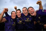 31 August 2025; Wexford players, from left, Meadbh Russell, Ciara Rossiter, Orlaith Conlon and Freya De Mange celebrate after their side's victory in the All-Island Cup final match between Wexford and Bohemians at Ferrycarrig Park in Wexford. Photo by Shauna Clinton/Sportsfile