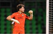 31 August 2025; Shamrock Rovers goalkeeper Ed McGinty celebrates after the SSE Airtricity Men's Premier Division match between Shamrock Rovers and Drogheda United at Tallaght Stadium in Dublin. Photo by Stephen McCarthy/Sportsfile
