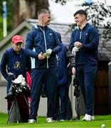 3 September 2025; Ireland rugby assistant coach Jonathan Sexton, left, and Leinster and Ireland rugby player Dan Sheehan share a joke during the Pro AM ahead of the Amgen Irish Open Golf Championship 2025 at The K Club in Straffan, Kildare. Photo by Ramsey Cardy/Sportsfile