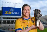 3 September 2025; Roscommon goalkeeper Helena Cummins with her 2025 ZuCar Golden Glove award at Croke Park in Dublin. Helena’s brilliant save to deny Fermanagh’s Joanne Doonan in the group stages of the TG4 All-Ireland Intermediate Championship won the popular vote on the Ladies Gaelic Football Association website. Photo by Piaras Ó Mídheach/Sportsfile