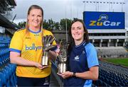 3 September 2025; Roscommon goalkeeper Helena Cummins, left, with her 2025 ZuCar Golden Glove award, and Dublin star Hannah Tyrrell with her 2025 ZuCar Golden Boot award at Croke Park in Dublin. Photo by Piaras Ó Mídheach/Sportsfile