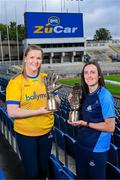 3 September 2025; Roscommon goalkeeper Helena Cummins, left, with her 2025 ZuCar Golden Glove award, and Dublin star Hannah Tyrrell with her 2025 ZuCar Golden Boot award at Croke Park in Dublin. Photo by Piaras Ó Mídheach/Sportsfile