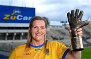 3 September 2025; Roscommon goalkeeper Helena Cummins with her 2025 ZuCar Golden Glove award at Croke Park in Dublin. Helena’s brilliant save to deny Fermanagh’s Joanne Doonan in the group stages of the TG4 All-Ireland Intermediate Championship won the popular vote on the Ladies Gaelic Football Association website. Photo by Piaras Ó Mídheach/Sportsfile