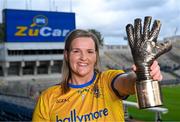 3 September 2025; Roscommon goalkeeper Helena Cummins with her 2025 ZuCar Golden Glove award at Croke Park in Dublin. Helena’s brilliant save to deny Fermanagh’s Joanne Doonan in the group stages of the TG4 All-Ireland Intermediate Championship won the popular vote on the Ladies Gaelic Football Association website. Photo by Piaras Ó Mídheach/Sportsfile