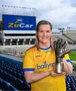 3 September 2025; Roscommon goalkeeper Helena Cummins with her 2025 ZuCar Golden Glove award at Croke Park in Dublin. Helena’s brilliant save to deny Fermanagh’s Joanne Doonan in the group stages of the TG4 All-Ireland Intermediate Championship won the popular vote on the Ladies Gaelic Football Association website. Photo by Piaras Ó Mídheach/Sportsfile