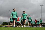 3 September 2025; Nathan Collins, left, and Sammie Szmodics during a Republic of Ireland training session at the FAI National Training Centre in Abbotstown, Dublin. Photo by Stephen McCarthy/Sportsfile