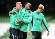 4 September 2025; Killian Phillips, left, and Bosun Lawal during a Republic of Ireland training session at the Aviva Stadium in Dublin. Photo by Stephen McCarthy/Sportsfile