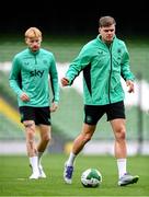 4 September 2025; Evan Ferguson and Liam Scales, left, during a Republic of Ireland training session at the Aviva Stadium in Dublin. Photo by Stephen McCarthy/Sportsfile