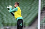 4 September 2025; Goalkeeper Mark Travers during a Republic of Ireland training session at the Aviva Stadium in Dublin. Photo by Stephen McCarthy/Sportsfile