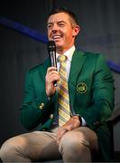 4 September 2025; Rory McIlroy of Northern Ireland, wearing the Green Jacket he recieved after winning The Masters in April, during a Q&A session on day one of the Amgen Irish Open Golf Championship 2025 at The K Club in Straffan, Kildare. Photo by Ramsey Cardy/Sportsfile