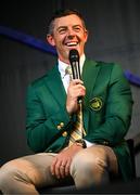 4 September 2025; Rory McIlroy of Northern Ireland, wearing the Green Jacket he recieved after winning The Masters in April, during a Q&A session on day one of the Amgen Irish Open Golf Championship 2025 at The K Club in Straffan, Kildare. Photo by Ramsey Cardy/Sportsfile