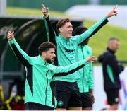 5 September 2025; Mikey Johnston and Jimmy Dunne, right, during a Republic of Ireland training session at the FAI National Training Centre in Abbotstown, Dublin. Photo by Stephen McCarthy/Sportsfile