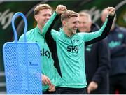 5 September 2025; Jack Taylor and Nathan Collins, left, during a Republic of Ireland training session at the FAI National Training Centre in Abbotstown, Dublin. Photo by Stephen McCarthy/Sportsfile