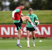 5 September 2025; Evan Ferguson and Sammie Szmodics, right, during a Republic of Ireland training session at the FAI National Training Centre in Abbotstown, Dublin. Photo by Stephen McCarthy/Sportsfile
