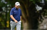 5 September 2025; Shane Lowry of Ireland reacts to hitting onto a bunker at the 10th green during day two of the Amgen Irish Open Golf Championship 2025 at The K Club in Straffan, Kildare. Photo by Ramsey Cardy/Sportsfile