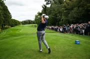 5 September 2025; Shane Lowry of Ireland tees off at the 13th tee box during day two of the Amgen Irish Open Golf Championship 2025 at The K Club in Straffan, Kildare. Photo by Ramsey Cardy/Sportsfile