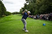 5 September 2025; Shane Lowry of Ireland tees off at the 13th tee box during day two of the Amgen Irish Open Golf Championship 2025 at The K Club in Straffan, Kildare. Photo by Ramsey Cardy/Sportsfile