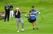 5 September 2025; Shane Lowry of Ireland and his caddie Darren Reynolds react after his shot from the 15th fairway during day two of the Amgen Irish Open Golf Championship 2025 at The K Club in Straffan, Kildare. Photo by Ramsey Cardy/Sportsfile