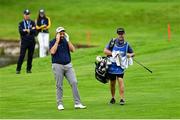 5 September 2025; Shane Lowry of Ireland reacts after his shot from the 15th fairway during day two of the Amgen Irish Open Golf Championship 2025 at The K Club in Straffan, Kildare. Photo by Ramsey Cardy/Sportsfile