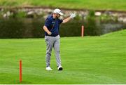 5 September 2025; Shane Lowry of Ireland reacts after his shot from the 15th fairway during day two of the Amgen Irish Open Golf Championship 2025 at The K Club in Straffan, Kildare. Photo by Ramsey Cardy/Sportsfile