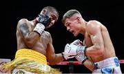 5 September 2025; Codie Smith, right, and Mario Victorino Vera in action during their super featherweight bout at the 3 Arena in Dublin. Photo by David Fitzgerald/Sportsfile