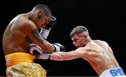 5 September 2025; Codie Smith, right, and Mario Victorino Vera in action during their super featherweight bout at the 3 Arena in Dublin. Photo by David Fitzgerald/Sportsfile