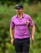 5 September 2025; Adrien Saddier of France reacts on the 17th green during day two of the Amgen Irish Open Golf Championship 2025 at The K Club in Straffan, Kildare. Phoot by Seb Daly/Sportsfile