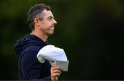 5 September 2025; Rory McIlroy of Northern Ireland reacts after finishing his round on the 18th green during day two of the Amgen Irish Open Golf Championship 2025 at The K Club in Straffan, Kildare. Photo by Seb Daly/Sportsfile