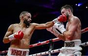 5 September 2025; Khalid Ennachat, left, and Dan Toward in action during their super welterweight bout at the 3 Arena in Dublin. Photo by David Fitzgerald/Sportsfile