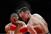 5 September 2025; Dan Toward, right, and Khalid Ennachat in action during their super welterweight bout at the 3 Arena in Dublin. Photo by David Fitzgerald/Sportsfile Photo by David Fitzgerald/Sportsfile