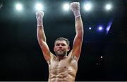 5 September 2025; Ben Marksby celebrates after winning his super lightweight bout against Senan Kelly during a Boxing from Dublin event at the 3 Arena in Dublin. Photo by David Fitzgerald/Sportsfile