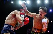 5 September 2025; Michael Conlan, right, and Jack Bateson in action during their vacant WBC International Featherweight title bout at the 3 Arena in Dublin. Photo by David Fitzgerald/Sportsfile