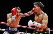 5 September 2025; Jack Bateson, left, and Michael Conlan in action during their vacant WBC International Featherweight title bout at the 3 Arena in Dublin. Photo by David Fitzgerald/Sportsfile