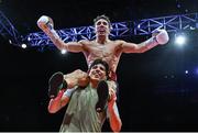 5 September 2025; Michael Conlan celebrates after winning his vacant WBC International Featherweight title bout against Jack Bateson at the 3 Arena in Dublin. Photo by David Fitzgerald/Sportsfile