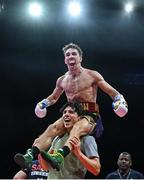 5 September 2025; Michael Conlan celebrates after winning his vacant WBC International Featherweight title bout against Jack Bateson at the 3 Arena in Dublin. Photo by David Fitzgerald/Sportsfile