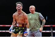 5 September 2025; Michael Conlan celebrates after winning his vacant WBC International Featherweight title bout against Jack Bateson at the 3 Arena in Dublin. Photo by David Fitzgerald/Sportsfile