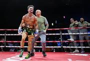5 September 2025; Michael Conlan celebrates after winning his vacant WBC International Featherweight title bout against Jack Bateson at the 3 Arena in Dublin. Photo by David Fitzgerald/Sportsfile