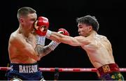 5 September 2025; Michael Conlan, right, and Jack Bateson in action during their vacant WBC International Featherweight title bout at the 3 Arena in Dublin. Photo by David Fitzgerald/Sportsfile