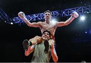 5 September 2025; Michael Conlan celebrates after winning his vacant WBC International Featherweight title bout against Jack Bateson at the 3 Arena in Dublin. Photo by David Fitzgerald/Sportsfile
