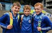 8 September 2025; Theo O'Dwyer, left, Cormac Durkan and Lorcan Kelly, members of the Rockwell Rovers GAA Club, from New Inn, Cashel, Tipperary, who were the winners of the Ultimate Croke Park Experience competition, thanks to Kellogg’s in collaboration with Dunnes Stores. The exciting competition was run through Dunnes Stores outlets nationwide and was launched in April to coincide with the launch of the Kellogg’s GAA Cúl Camps. The winners and their coaches at Croke Park before their tour. Photo by Ray McManus/Sportsfile