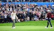 6 September 2025; The gallery cheers after Alfredo Garcia-Heredia of Spain, left, holed an eagle putt on the 18th green during day three of the Amgen Irish Open Golf Championship 2025 at The K Club in Straffan, Kildare. Photo by Ramsey Cardy/Sportsfile