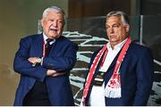 6 September 2025; Hungarian Football Association president Sándor Csányi, left, and Prime Minister of Hungary Viktor Orban before the FIFA World Cup 2026 Group F qualifying match between Republic of Ireland and Hungary at the Aviva Stadium in Dublin. Photo by Ben McShane/Sportsfile
