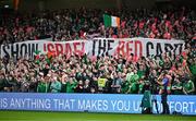 6 September 2025; Republic of Ireland supporters make their feelings know as they protest against Israel before the FIFA World Cup 2026 Group F qualifying match between Republic of Ireland and Hungary at the Aviva Stadium in Dublin. Photo by David Fitzgerald/Sportsfile