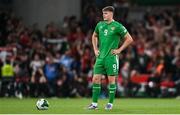 6 September 2025; Evan Ferguson of Republic of Ireland reacts after his side conceded a goal during the FIFA World Cup 2026 Group F qualifying match between Republic of Ireland and Hungary at the Aviva Stadium in Dublin. Photo by David Fitzgerald/Sportsfile