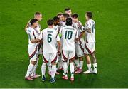 6 September 2025; Hungary players celebrate after Barnabás Varga scores their side's first goal during the FIFA World Cup 2026 Group F qualifying match between Republic of Ireland and Hungary at the Aviva Stadium in Dublin. Photo by Piaras Ó Mídheach/Sportsfile