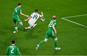 6 September 2025; Barnabás Varga of Hungary shoots to score his side's first goal during the FIFA World Cup 2026 Group F qualifying match between Republic of Ireland and Hungary at the Aviva Stadium in Dublin. Photo by Piaras Ó Mídheach/Sportsfile