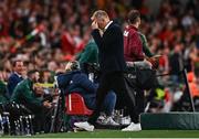 6 September 2025; Republic of Ireland head coach Heimir Hallgrimsson reacts during the FIFA World Cup 2026 Group F qualifying match between Republic of Ireland and Hungary at the Aviva Stadium in Dublin. Photo by Ben McShane/Sportsfile