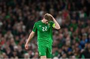 6 September 2025; Nathan Collins of Republic of Ireland during the FIFA World Cup 2026 Group F qualifying match between Republic of Ireland and Hungary at the Aviva Stadium in Dublin. Photo by Seb Daly/Sportsfile
