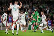 6 September 2025; Evan Ferguson of Republic of Ireland in action against Willi Orbán of Hungary during the FIFA World Cup 2026 Group F qualifying match between Republic of Ireland and Hungary at the Aviva Stadium in Dublin. Photo by Seb Daly/Sportsfile